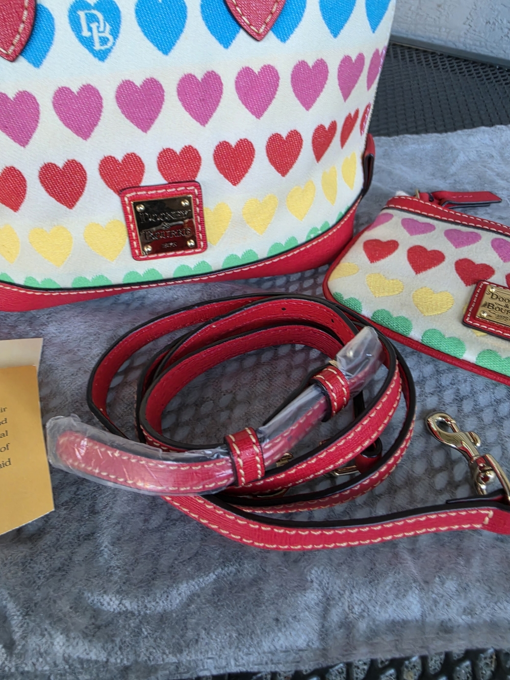 Dooney & Bourke Vintage Multicolor Heart Print Crossbody & Wristlet - Picture 4 of 16